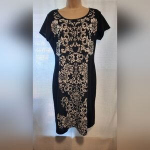 Ronni Nicole Black and Tan Sheath Midi Dress Cocktail